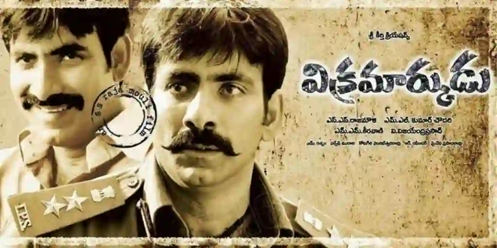 Vikramarkudu poster from SS Rajamouli filmography stylized action hit